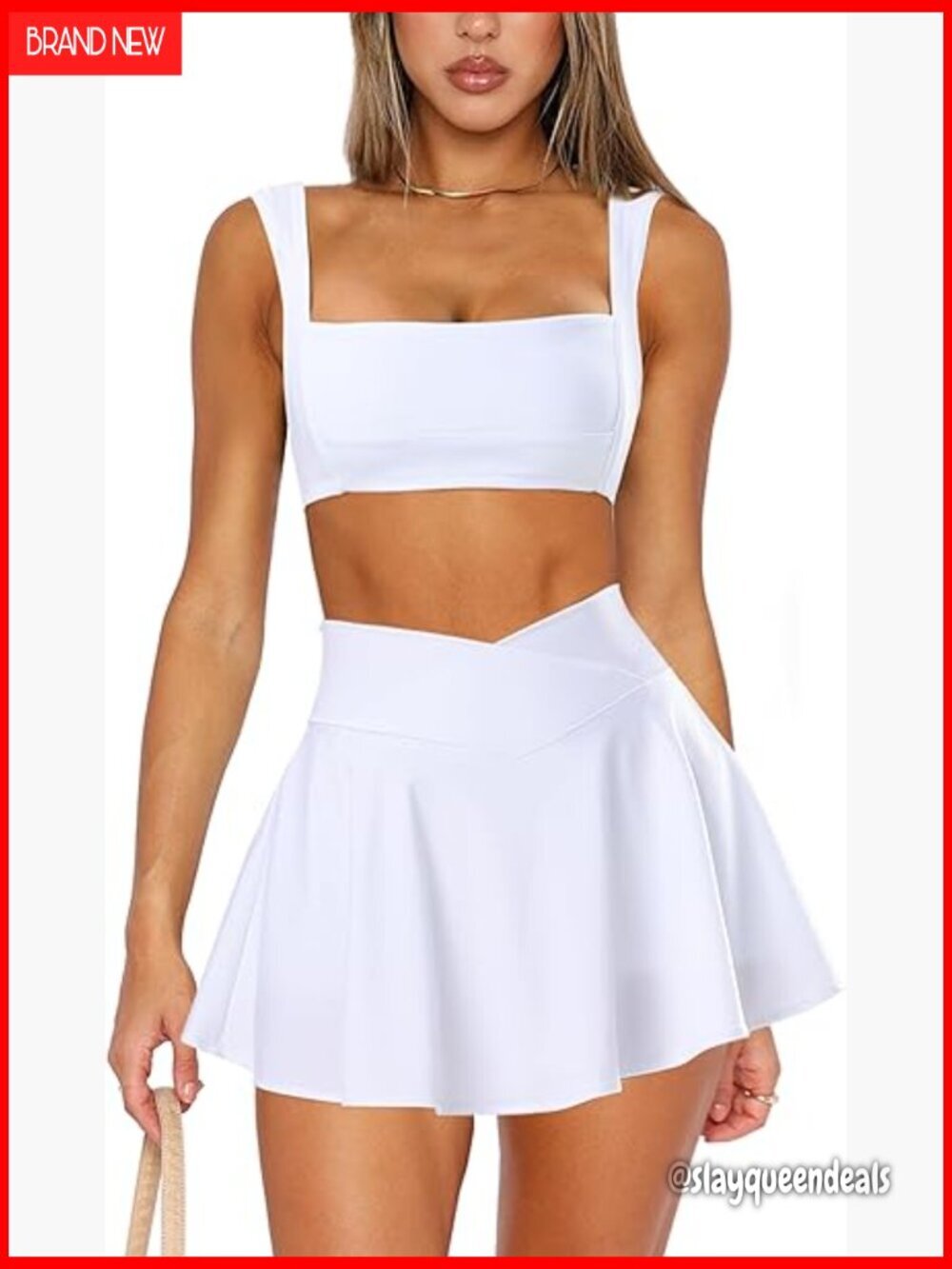 Two Piece Athletic Skort Set with Built-in Shorts and Pockets